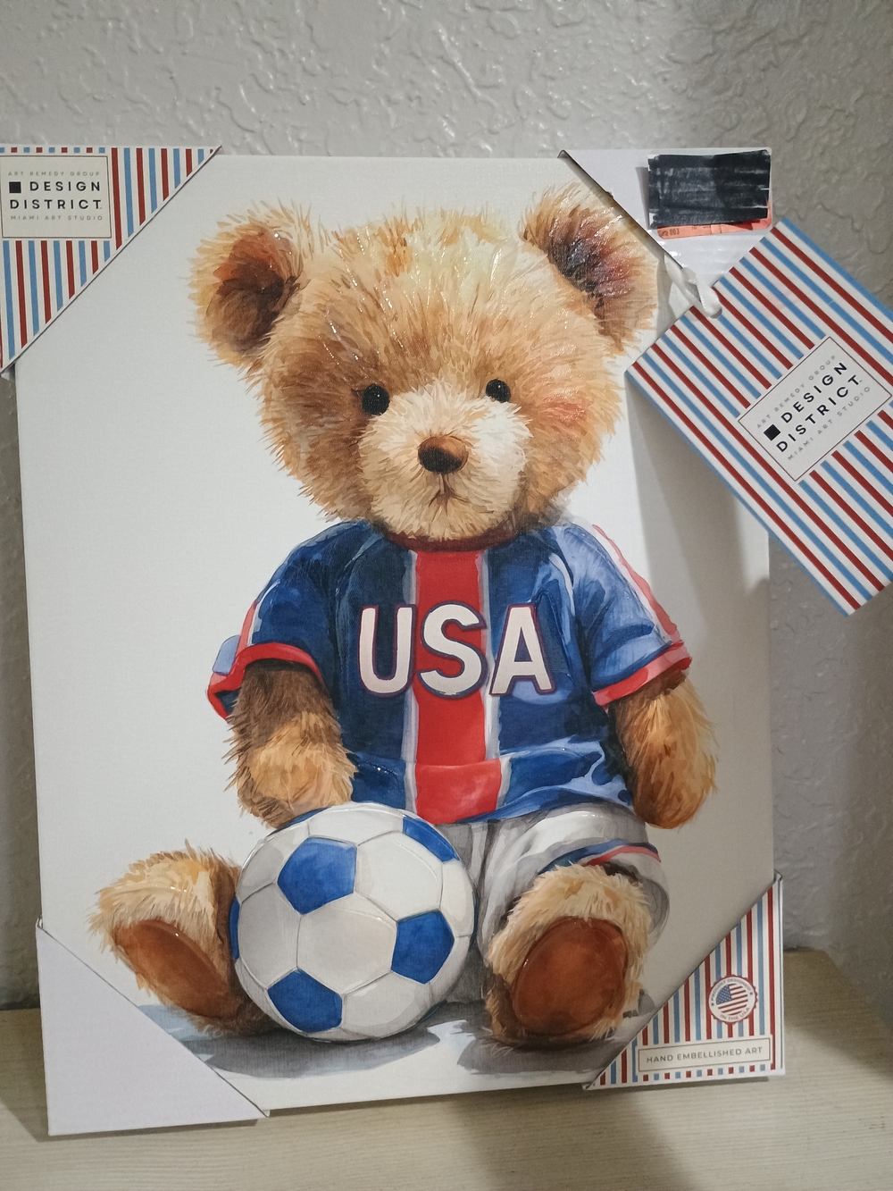 USA Soccer Bear Canvas Artwork Picture World Cup Teddy Boy's Room NEW